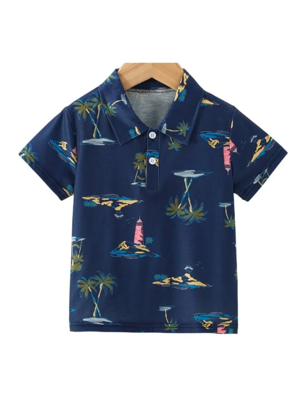 Carters 3M Baby Boy Polo Shirt Island Print Short Sleeve Cotton Blend Blue